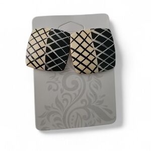 Vintage Cream & Black Geometric Earrings Mod Art Deco Chic Mid Century Modern